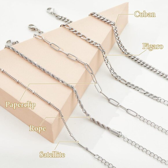 Silver-04 Dainty Stack Cuban Beaded Paperclip Bracelets Jewelry Gifts for Women - Picture 7 of 7